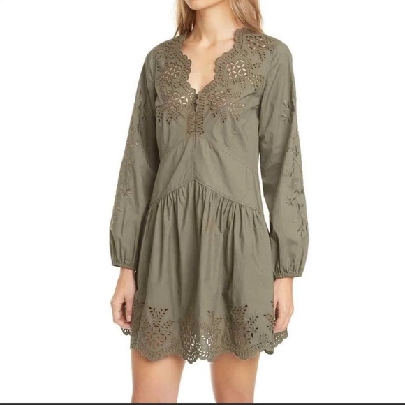 Women’s REBECCA TAYLOR LA VIE Olive green embroidered poplin dress- Size Medium - Picture 1 of 10